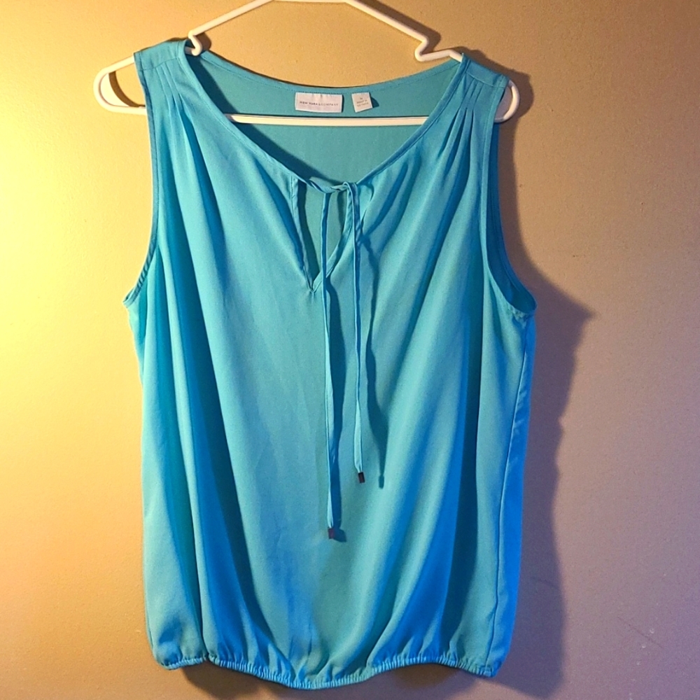 Sheer blue sleeveless blouse